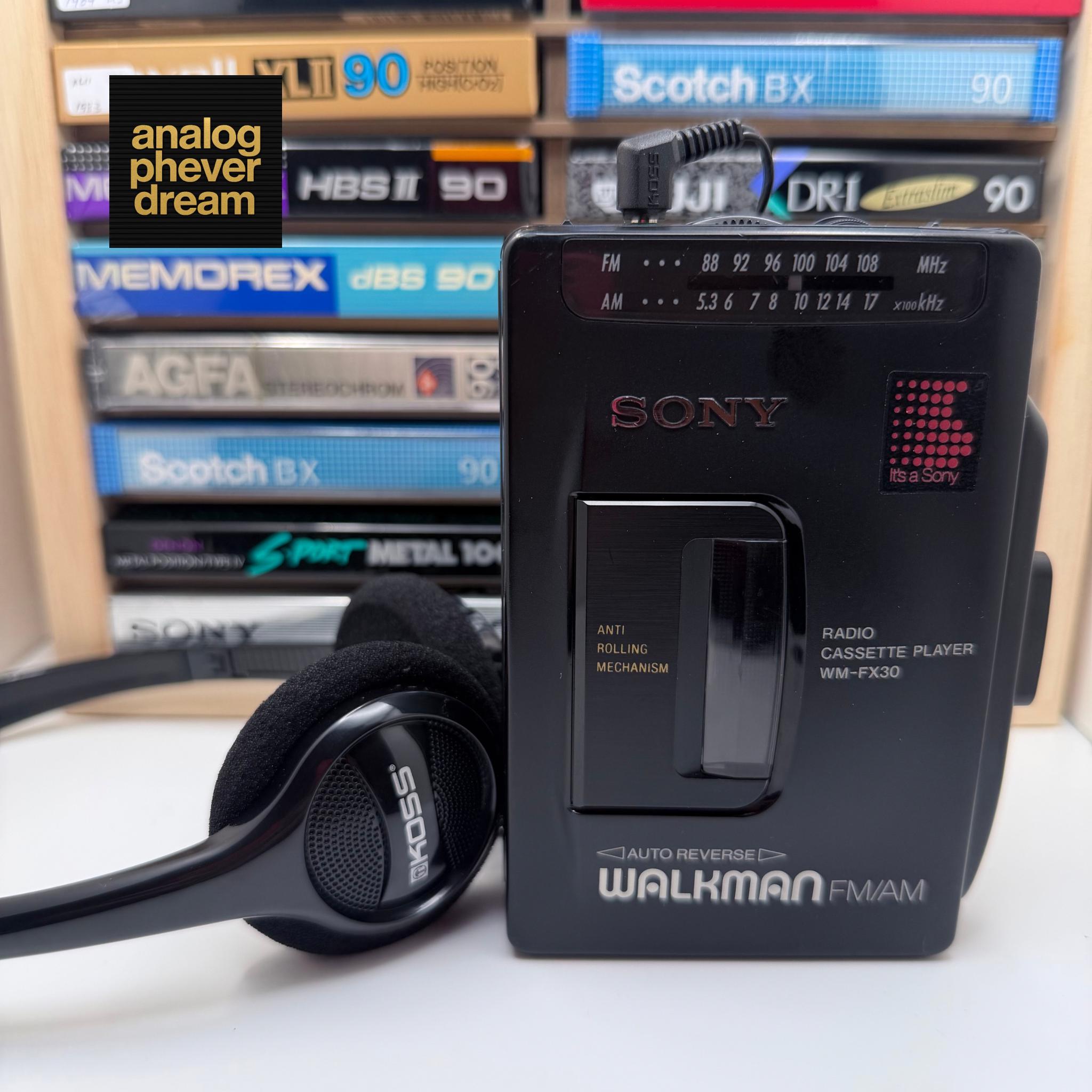 mint 1991 SONY wm-fx30 (made in japan) cassette walkman; fully restored/serviced: free cassette + headphones